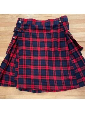 90's modern grunge tartan plaid adjustable wrap kilt skirt Scarlet Darkness M